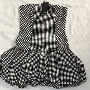 Black and White Gingham Strapless Dress
